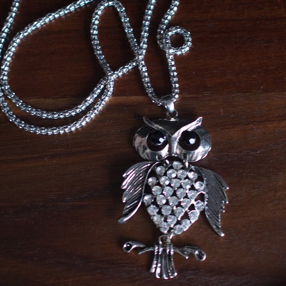 Silver-tone Owl Opera Pendant